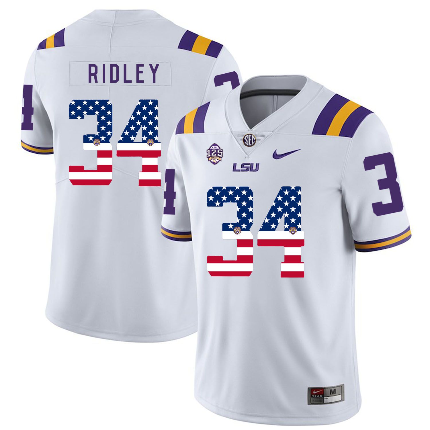 Men LSU Tigers #34 Ridley White Flag Customized NCAA Jerseys->customized ncaa jersey->Custom Jersey